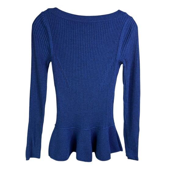 Tory Burch Wool Sweater Wmns Sz S Boatneck Long Sleeve Peplum Waist Blue - Picture 3 of 11